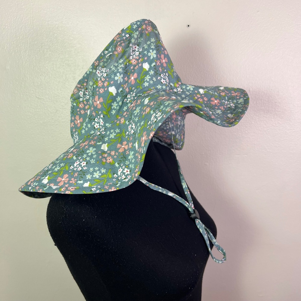 Gardenline Garden Hat OS Blue Floral Wide Brim Sun Protection Mesh Cottagecore - Picture 4 of 5